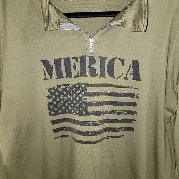 SOLD!American Flag "MERICA" EUC Long Sleeve Zip-Up Pullover Sweater T-Shirt - XL - Picture 3 of 7